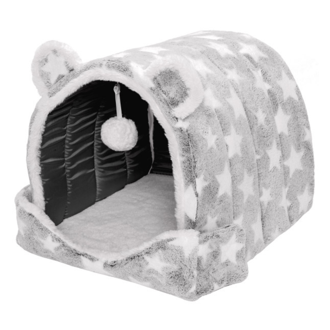 FurHaven Print Fleece Cozy Cave Pet Bed, Gray