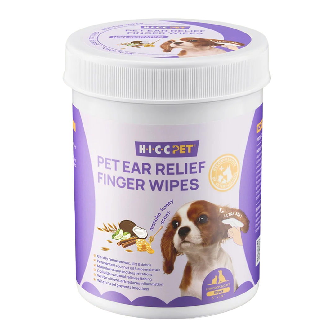 HICC Pet® Ear Relief Finger Wipes for Dogs & Cats, Manuka Honey Scent