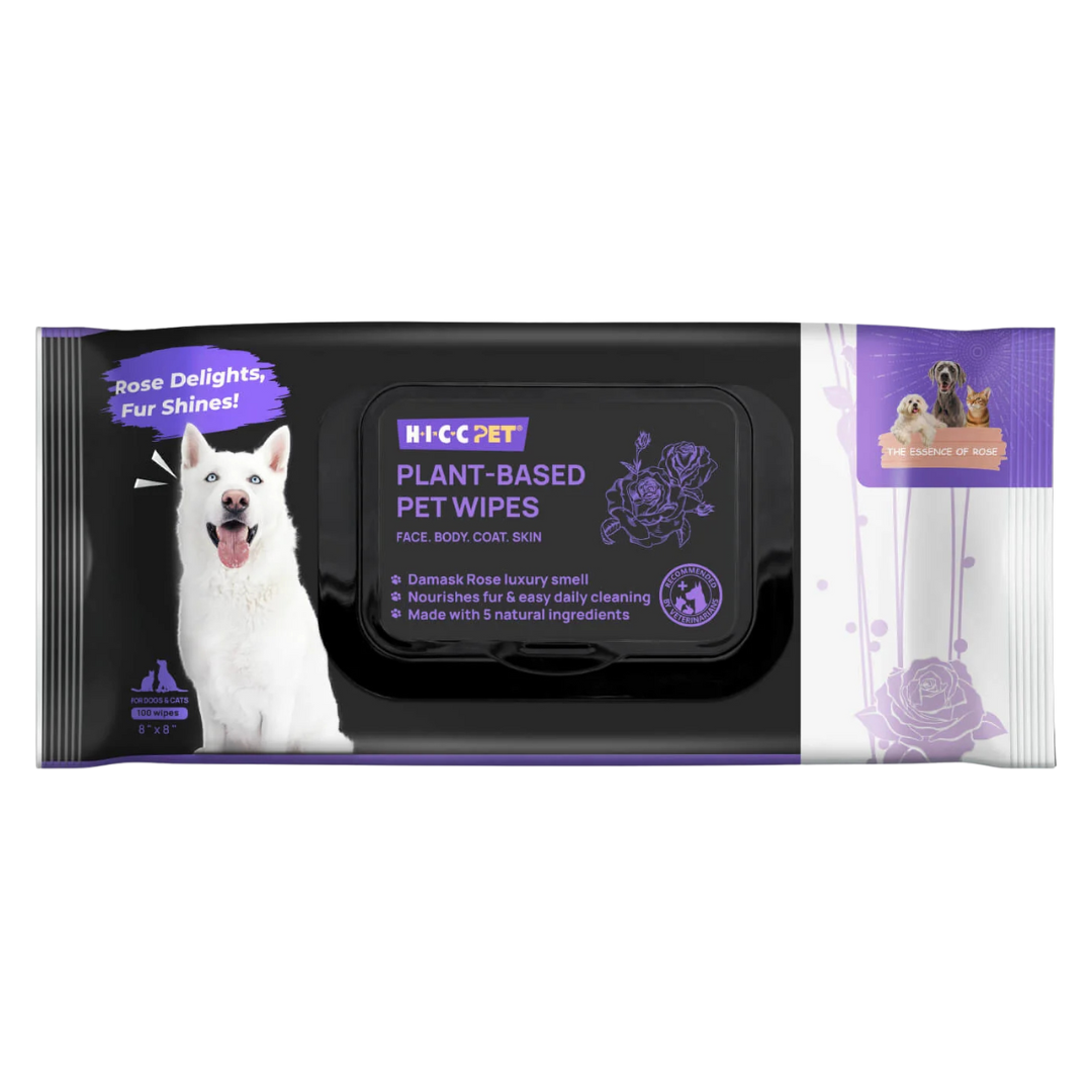 HICC Pet® Plant-Based Pet Wipes for Dogs & Cats, Damask Rose Scent