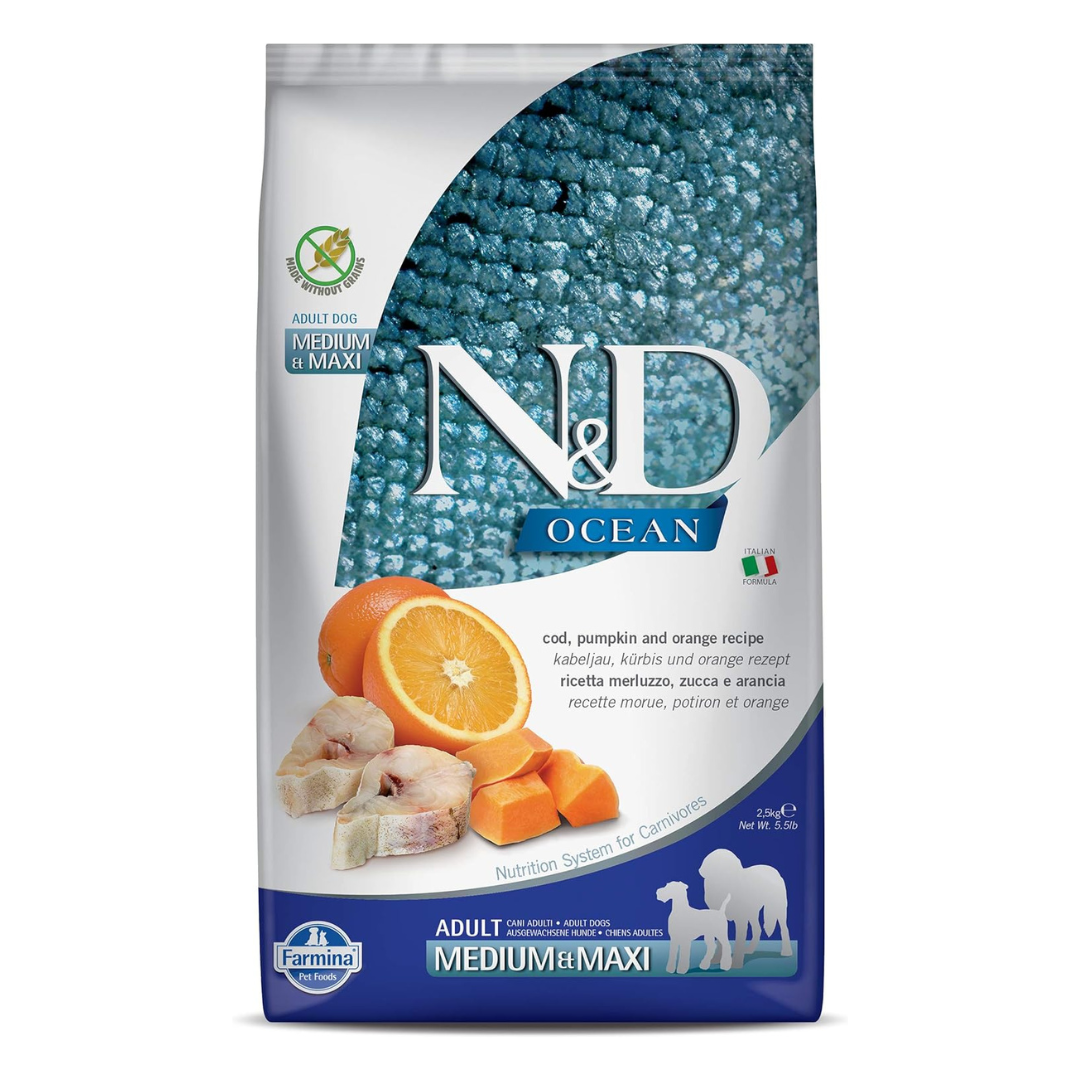 Farmina Natural and Delicious Ocean Cod, Pumpkin, and Orange Medium and Maxi Dry Dog Food