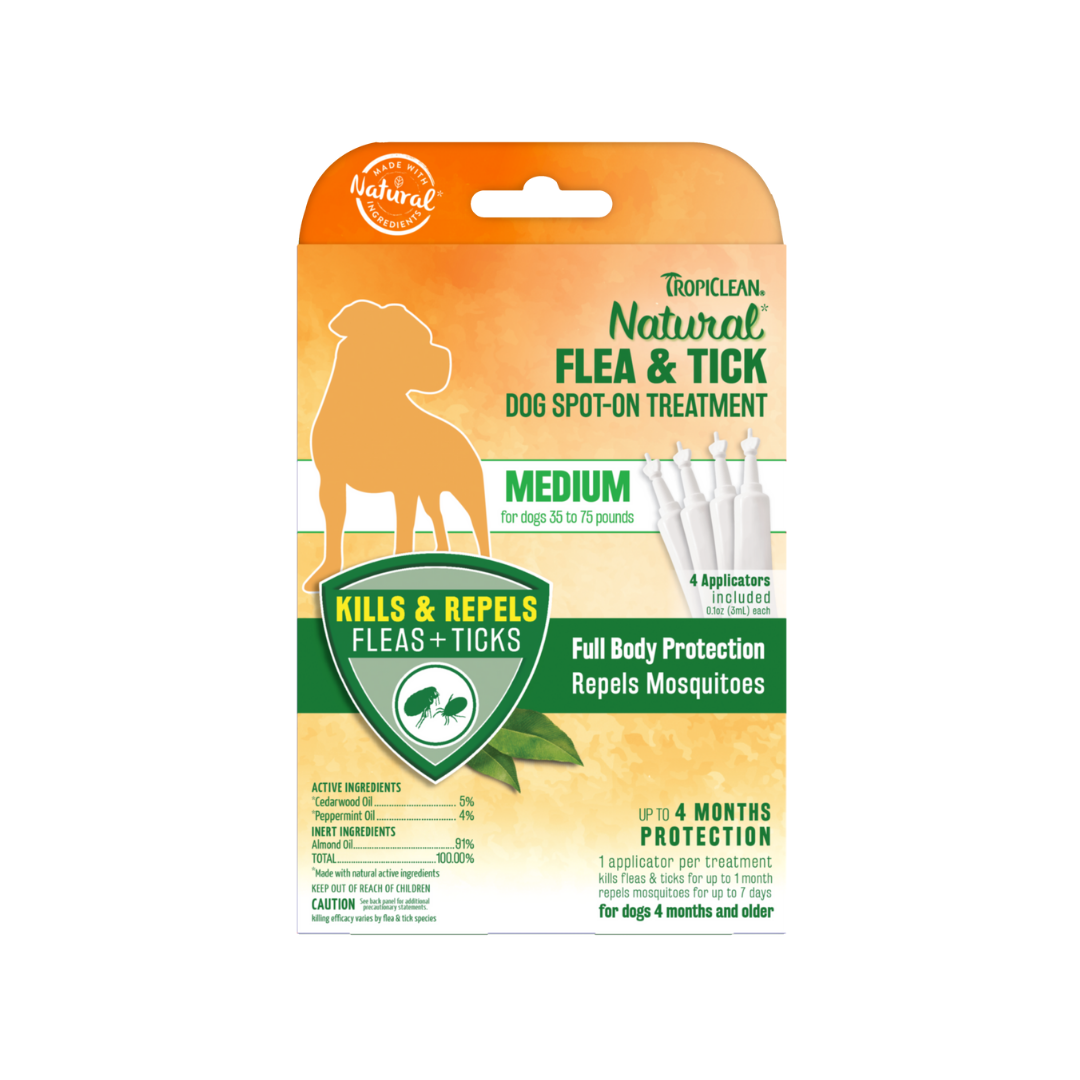 TropiClean Natural* Flea & Tick Spot On Treatment for Medium Dogs, 35 to 75 lbs